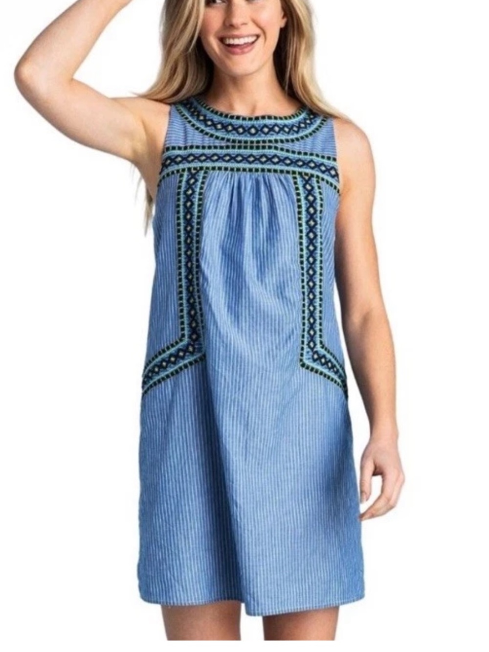 Vineyard Vines Blue Sleeveless Embroidered Shift Dress